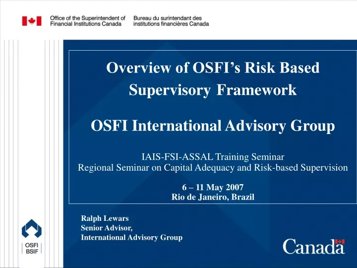 overview of osfi s risk based supervisory