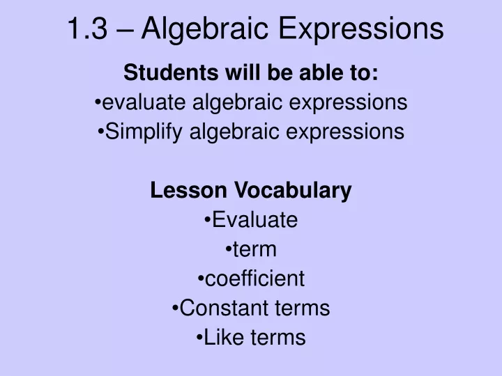 1 3 algebraic expressions