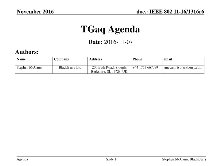 tgaq agenda