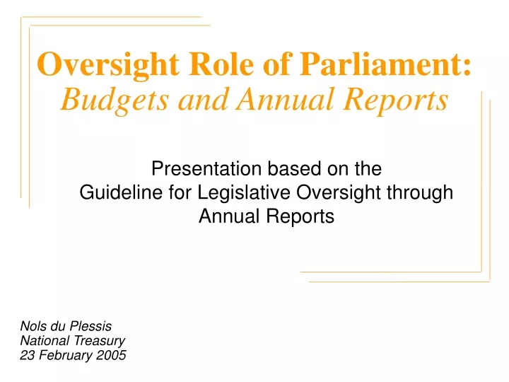oversight role of parliament budgets and annual reports