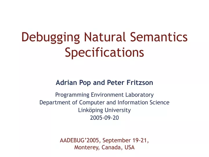 debugging natural semantics specifications
