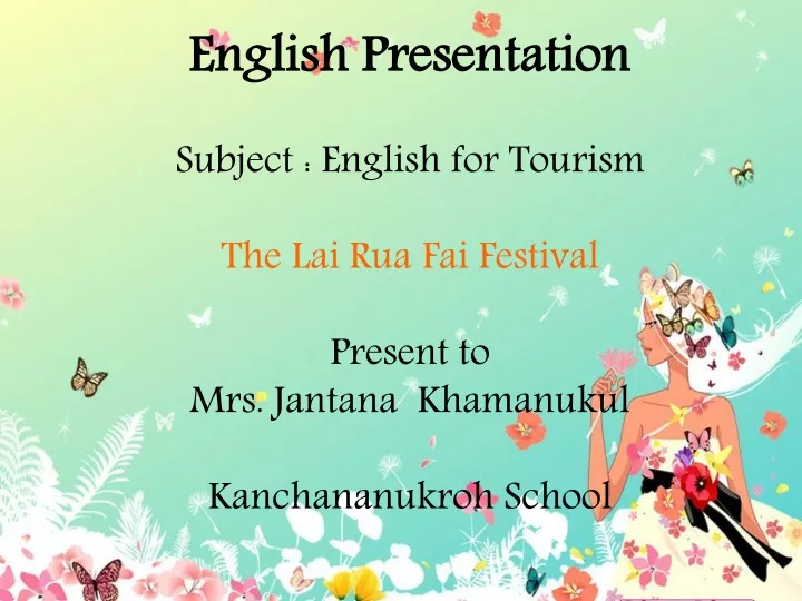 english presentation subject english for tourism