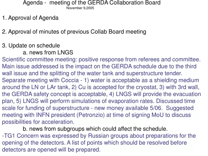 agenda meeting of the gerda collaboration board