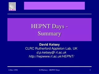 HEPNT Days - Summary