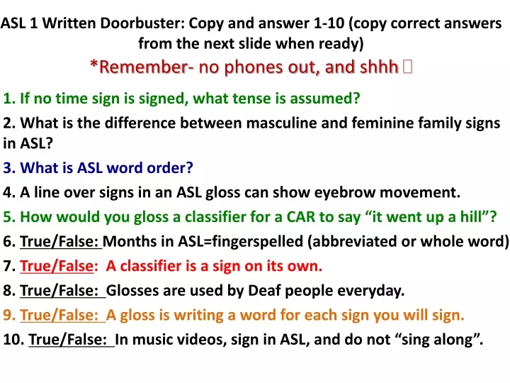 asl 1 written doorbuster copy and answer