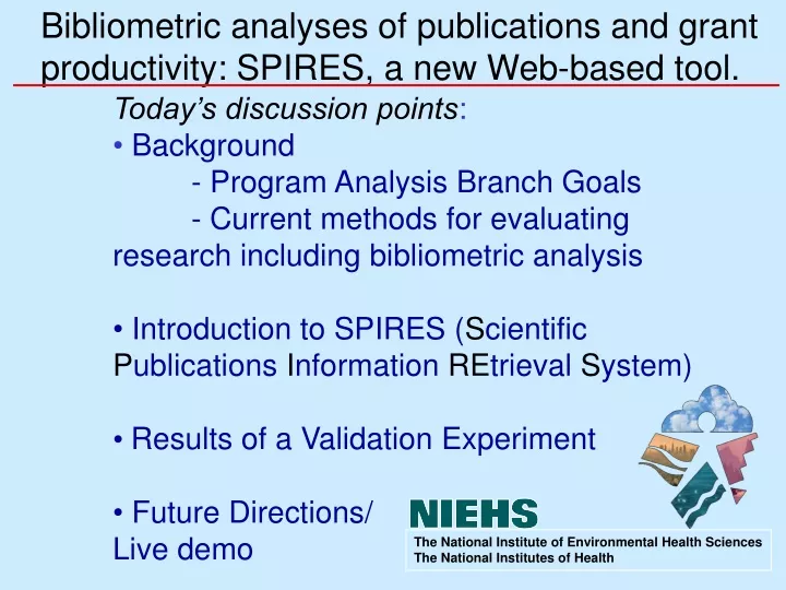 bibliometric analyses of publications and grant
