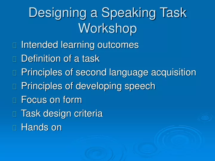designing a speaking task workshop