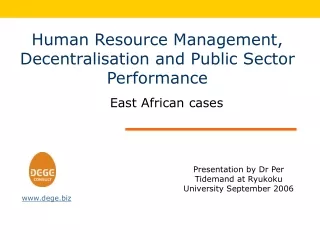 Human Resource Management, Decentralisation and Public Sector Performance