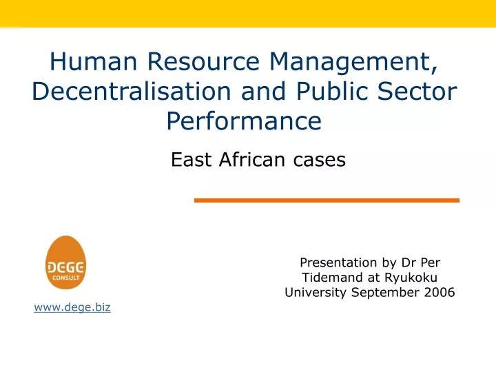 human resource management decentralisation and public sector performance