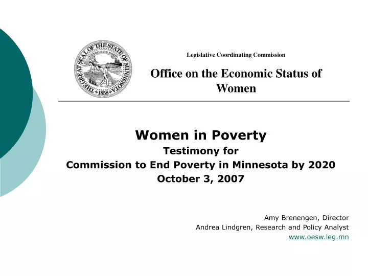 women in poverty testimony for commission to end poverty in minnesota by 2020 october 3 2007