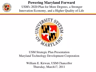 USM Strategic Plan Presentation   Maryland Technology Development Corporation