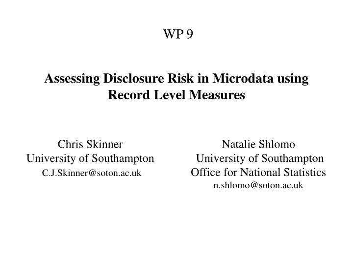 wp 9 assessing disclosure risk in microdata using