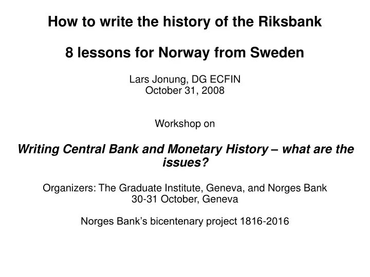 how to write the history of the riksbank
