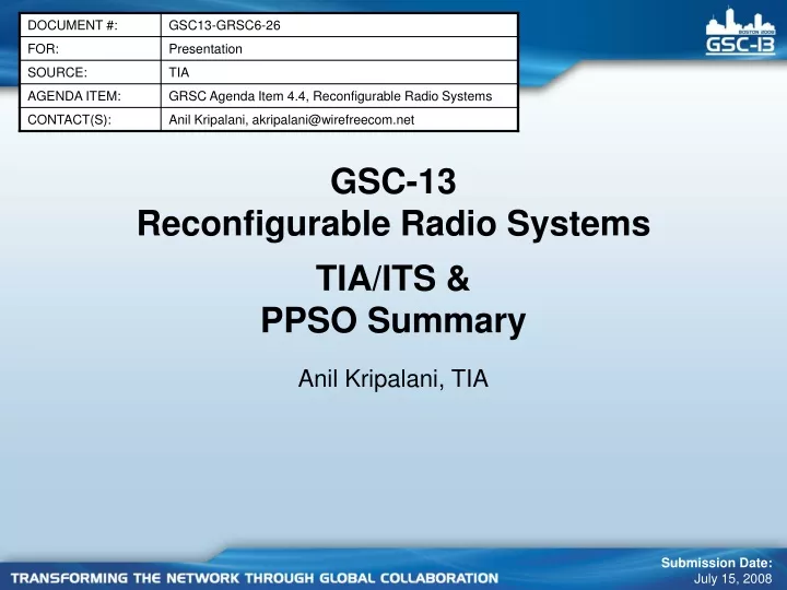 gsc 13 reconfigurable radio systems tia its ppso summary