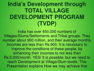 India's Development through TOTAL VILLAGE DEVELOPMENT PROGRAM (TVDP)