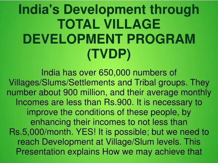 india s development through total village development program tvdp