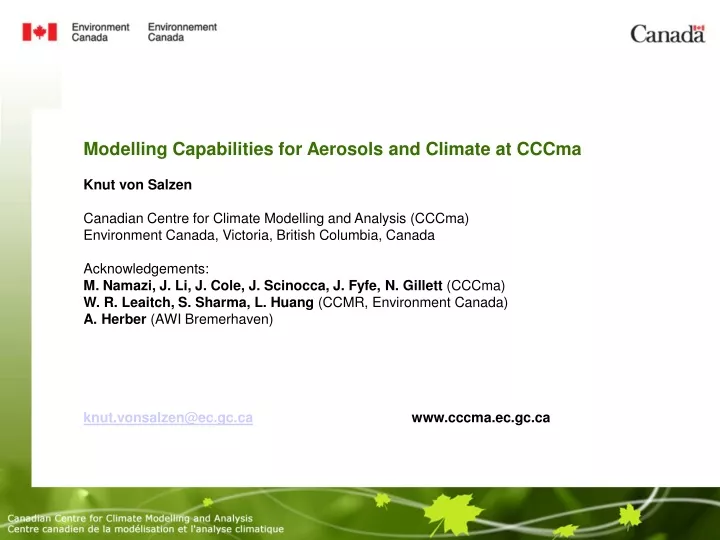 modelling capabilities for aerosols and climate