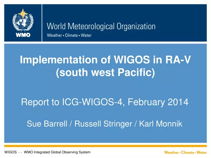 implementation of wigos in ra v south west pacific