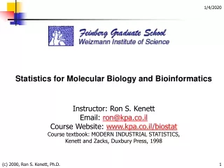 Statistics for Molecular Biology and Bioinformatics