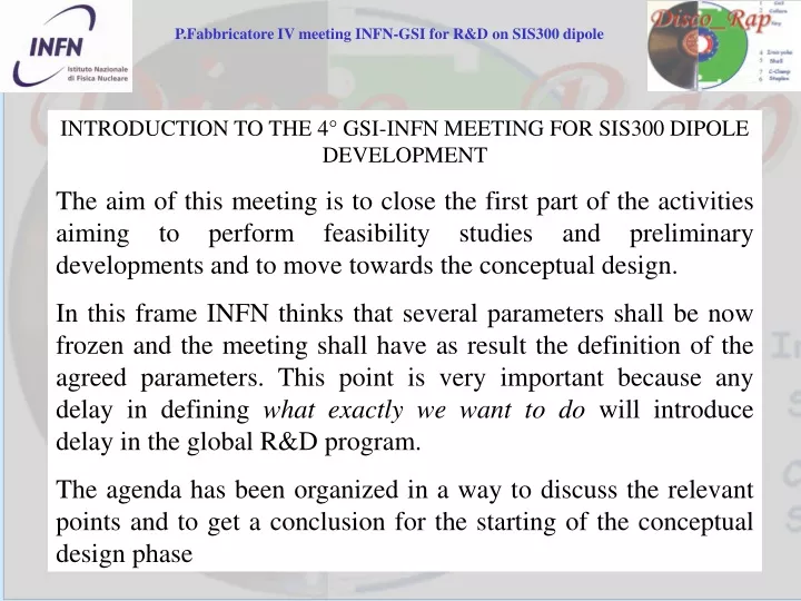 introduction to the 4 gsi infn meeting for sis300