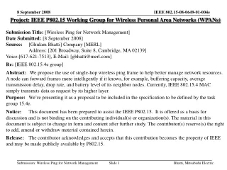 Project: IEEE P802.15 Working Group for Wireless Personal Area Networks (WPANs)