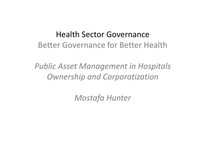 health sector governance better governance