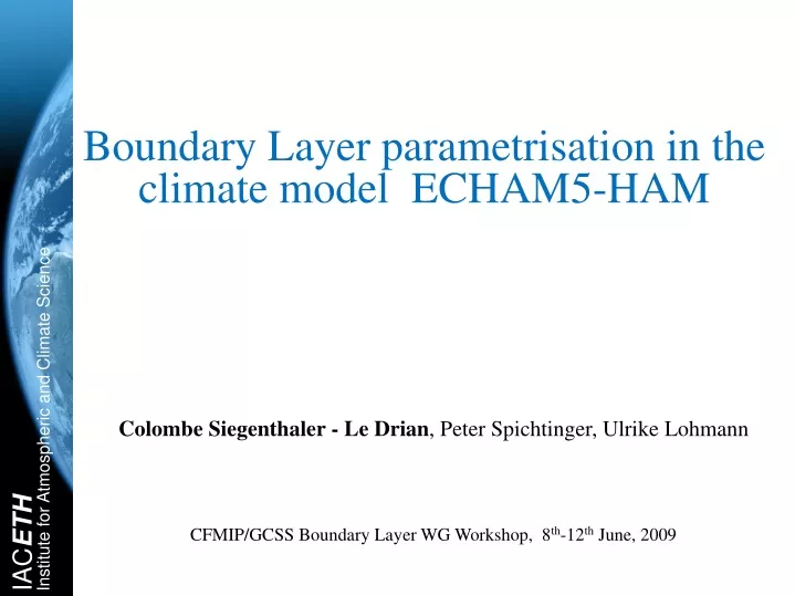 boundary layer parametrisation in the climate