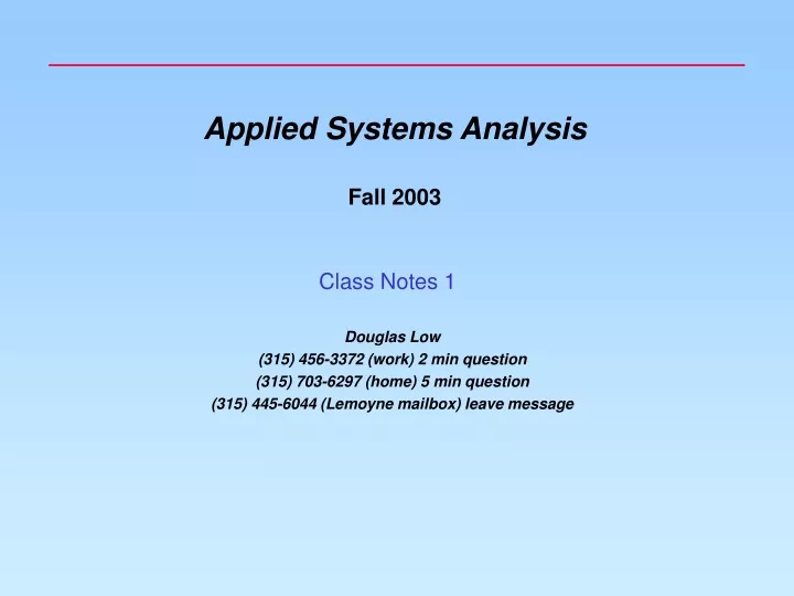 applied systems analysis fall 2003