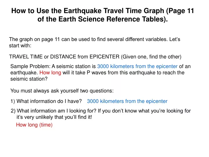 how to use the earthquake travel time graph page