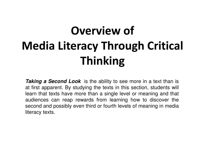 overview of media literacy through critical thinking