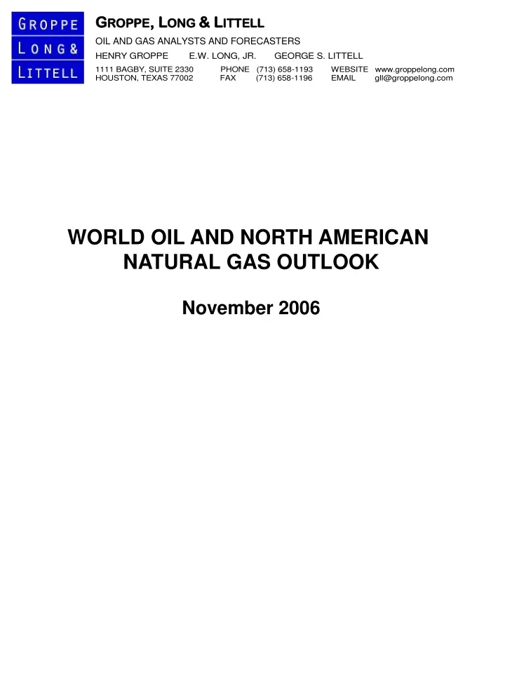 world oil and north american natural gas outlook