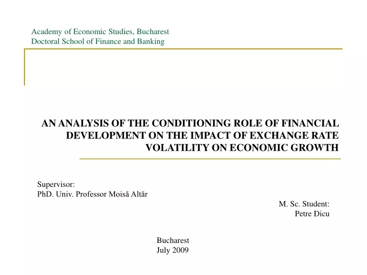 academy of economic studies bucharest doctoral school of finance and banking