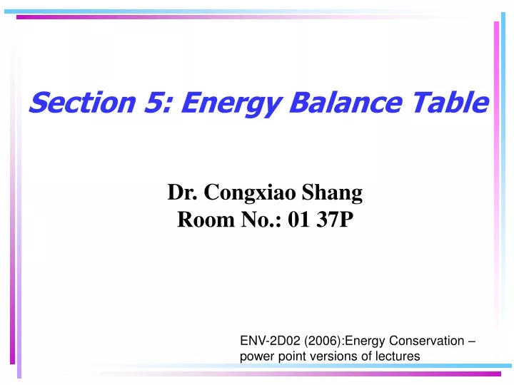 section 5 energy balance table