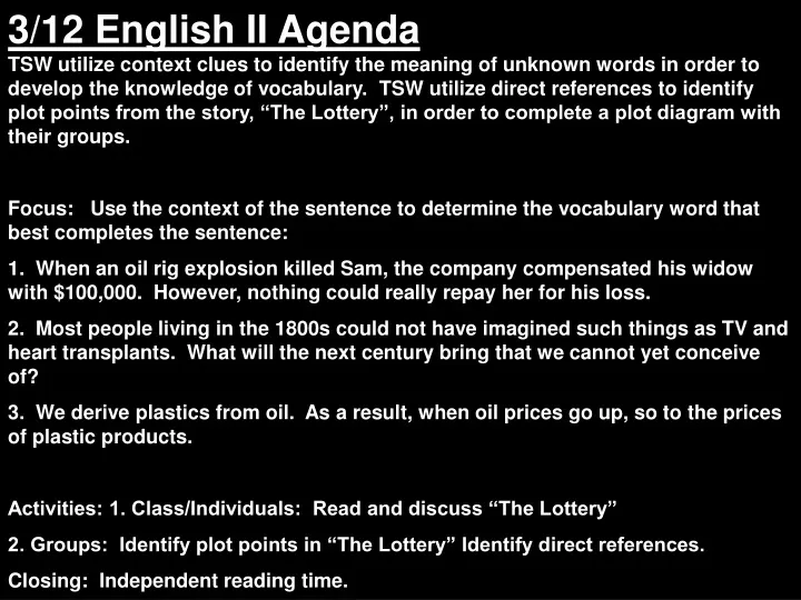 3 12 english ii agenda tsw utilize context clues