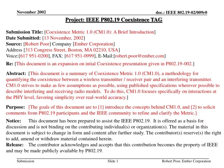 project ieee p802 19 coexistence tag submission