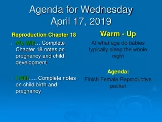 Agenda for Wednesday  April 17, 2019