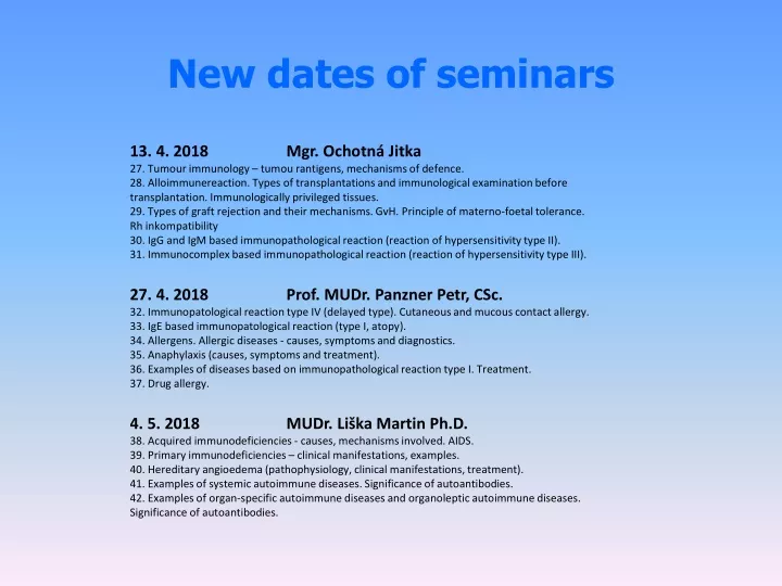 new dates of seminars