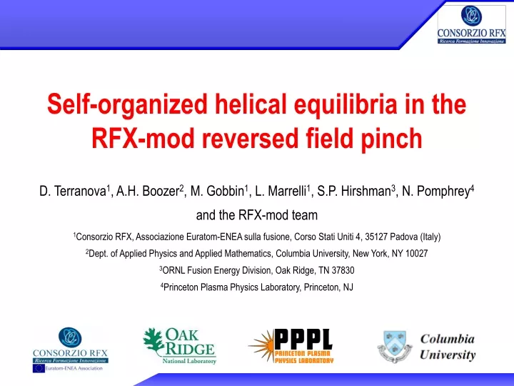 self organized helical equilibria in the rfx mod reversed field pinch