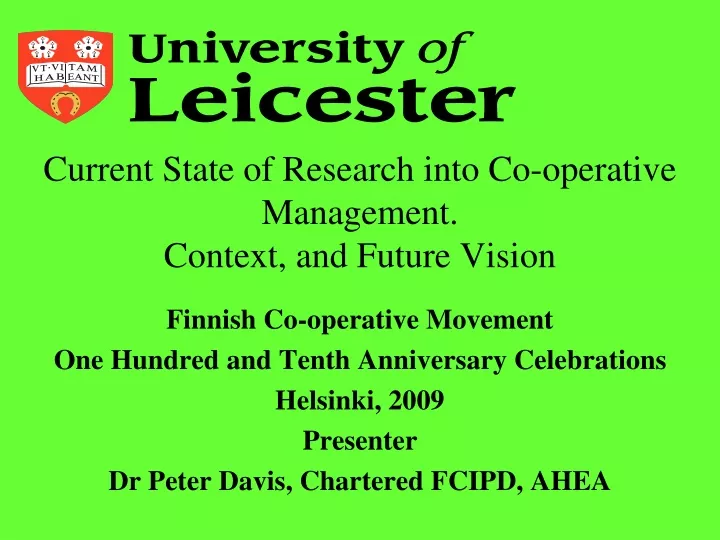 current state of research into co operative management context and future vision
