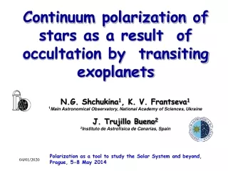 Continuum polarization of stars as a result  of occultation by  transiting exoplanets