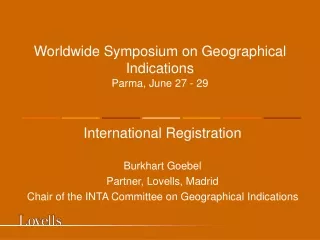 Worldwide Symposium on Geographical  Indications Parma, June 27 - 29