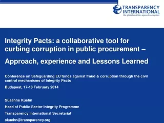 Integrity Pacts: a collaborative tool for curbing corruption in public procurement –