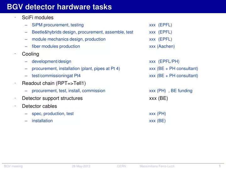 bgv detector hardware tasks