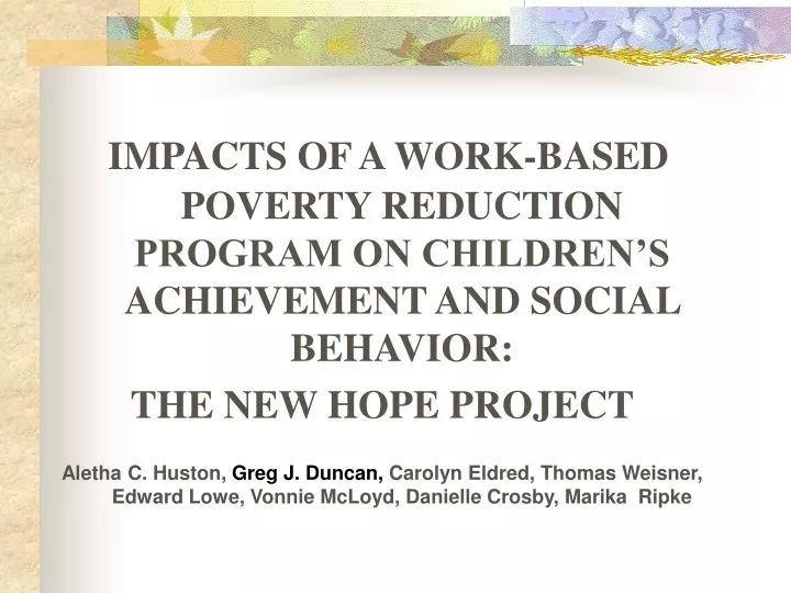 impacts of a work based poverty reduction program