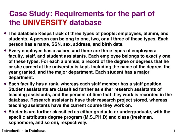 case study requirements for the part of the university database