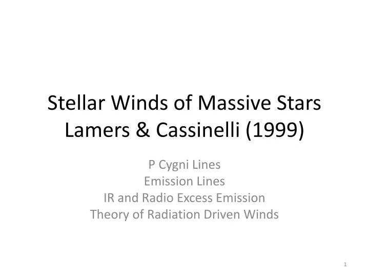 stellar winds of massive stars lamers cassinelli 1999