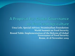 A Proposal For Global Governance on Food and Agriculture
