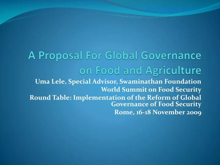 a proposal for global governance on food and agriculture