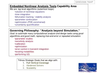 Embedded Nonlinear Analysis Tools  Capability Area We are: top level algorithms (outermost loops)