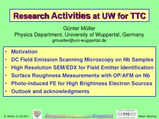 Research  Activities  at UW for TTC